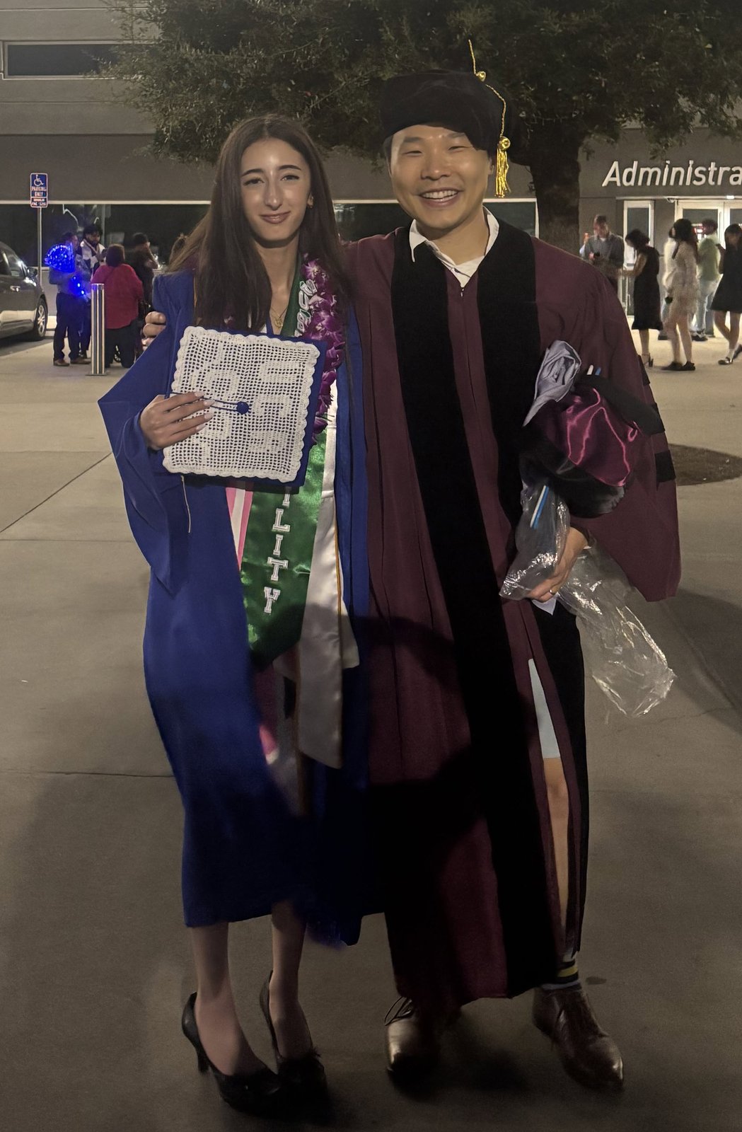 Melina Shafie with Professor Ye Li after UCR commencement